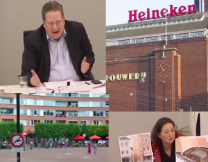 Onder: Paul Slettenhaar, Heineken Experience. Onder: Huidig Marie Heinekenplein, Ambtenaar presenteert de nieuwe plannen (bron: Wikicommens)